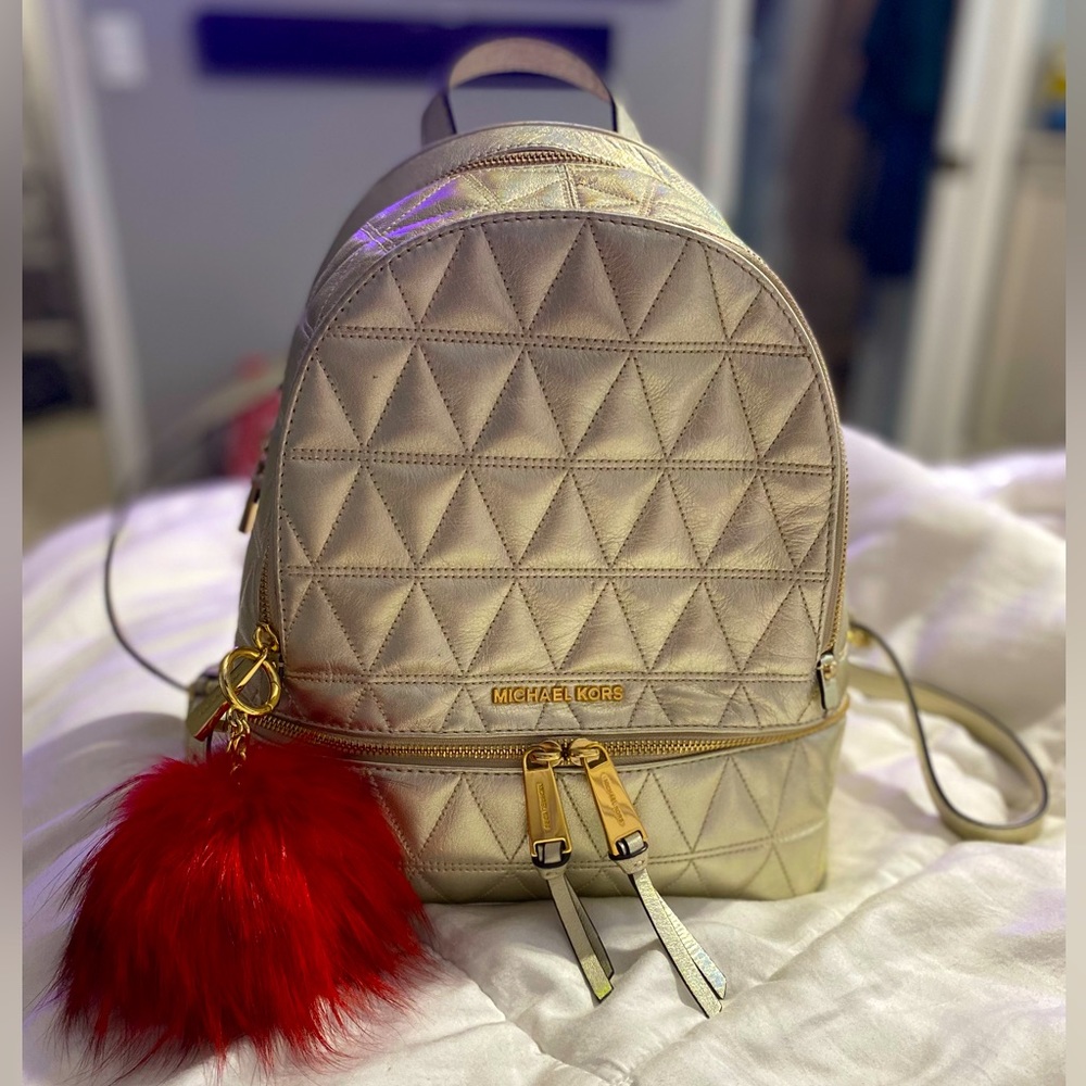 Michael Kors mini backpack with MK fur keychain